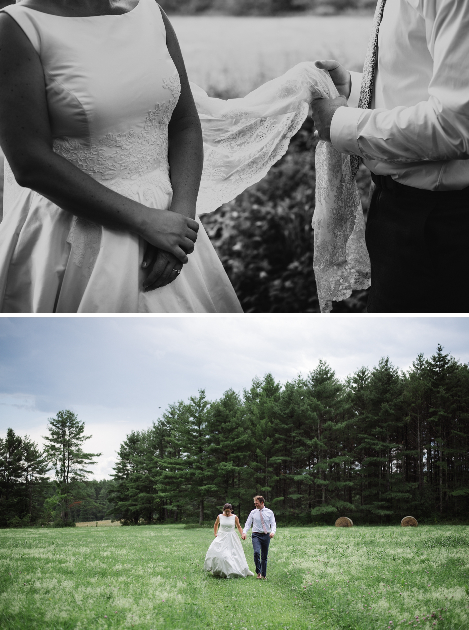 Couples first look in their family backyard in Vermont