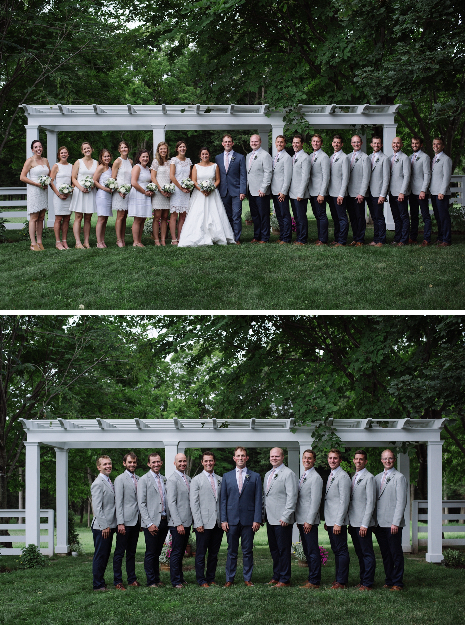 Wedding party in navy, gray and white