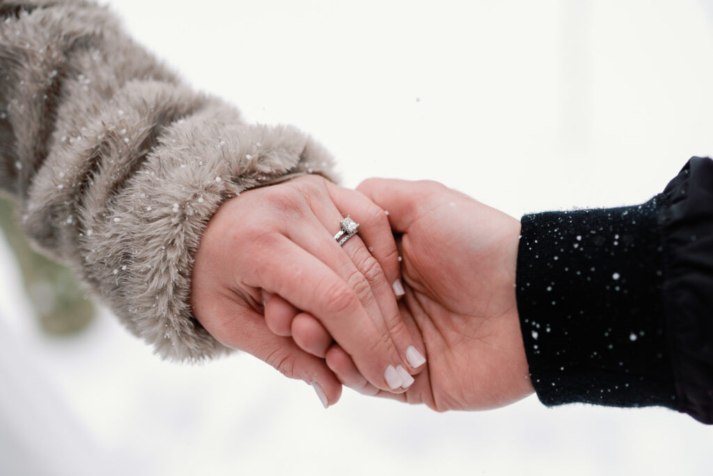 winter elopement in vermont rings