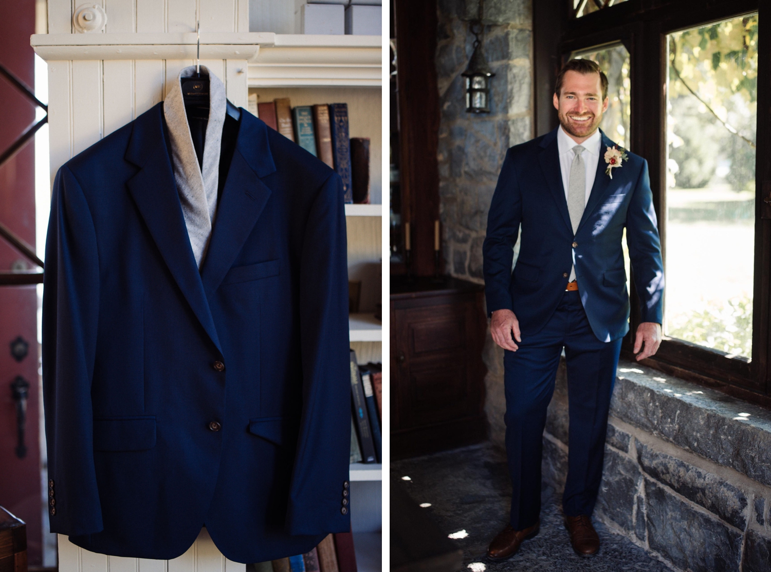 Groom in a navy suit from MK Clothing