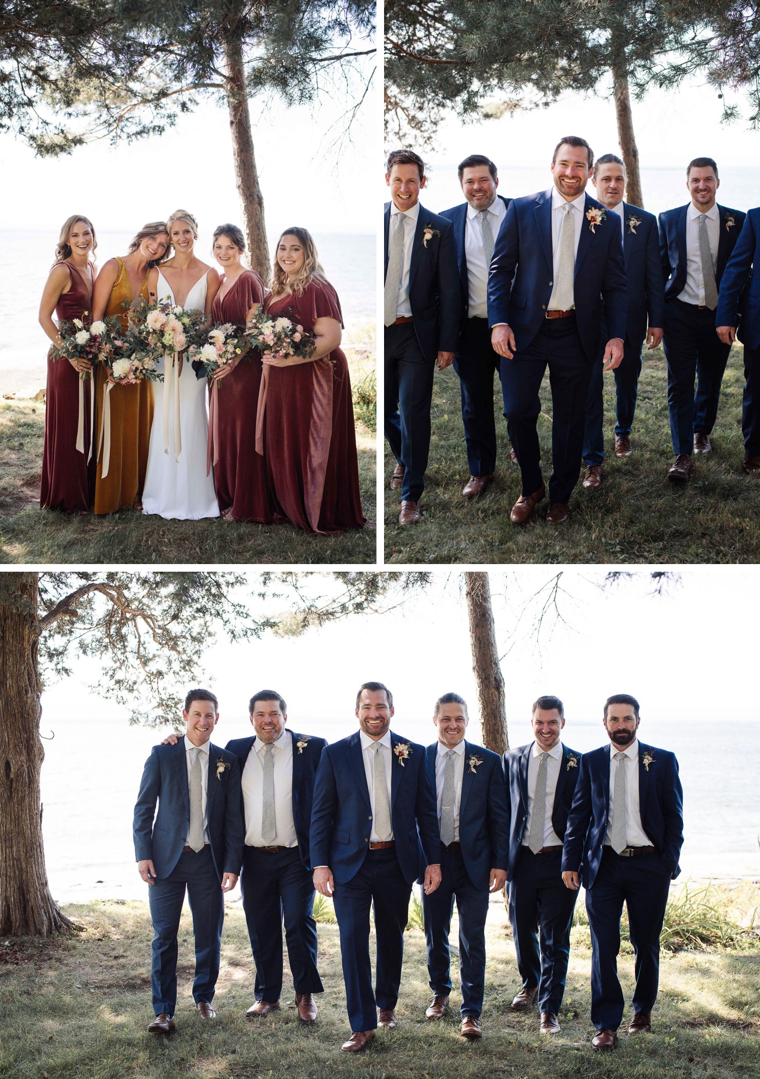 Fall wedding wedding party in navy, rose and marigold
