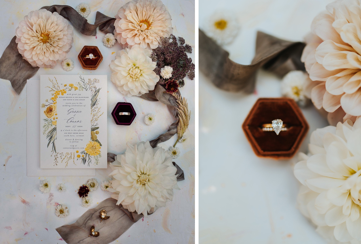 Wedding invitations from Minted, with flowers by Lily Belisle