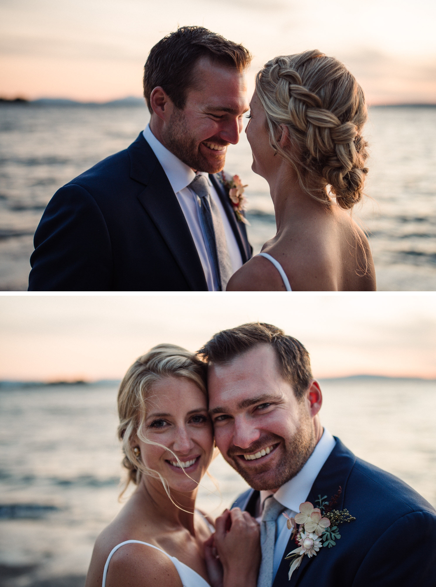 Sunset bride and groom pictures on Lake Champlain