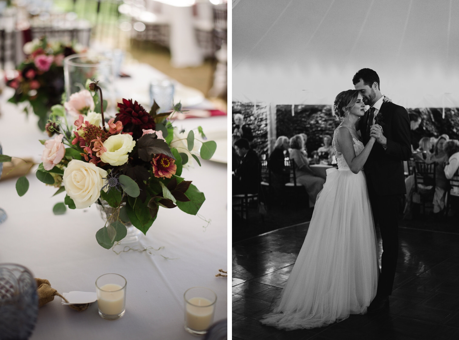 Tented fall wedding reception at All Souls Shelburne