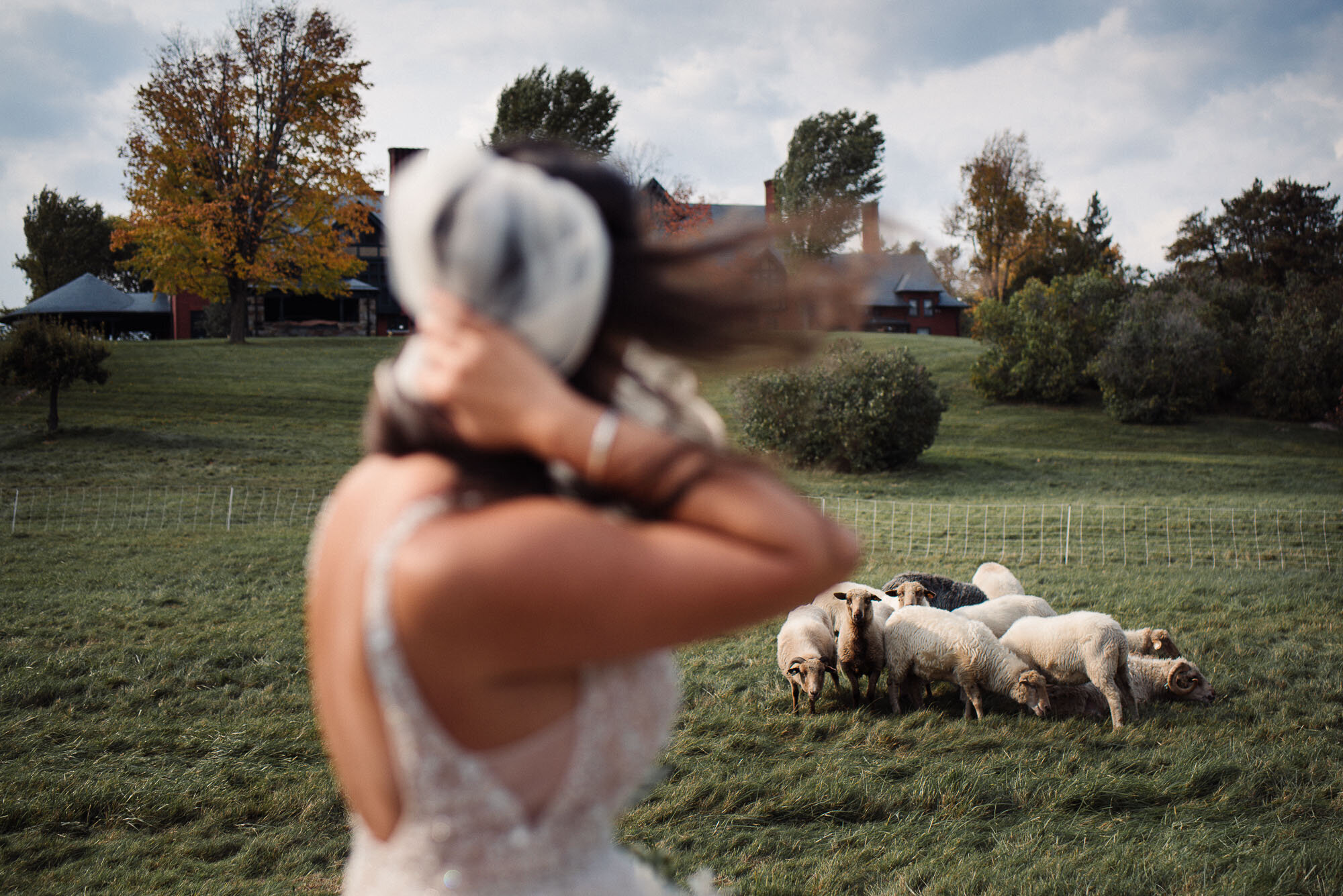 Bride in a field before her wedding
