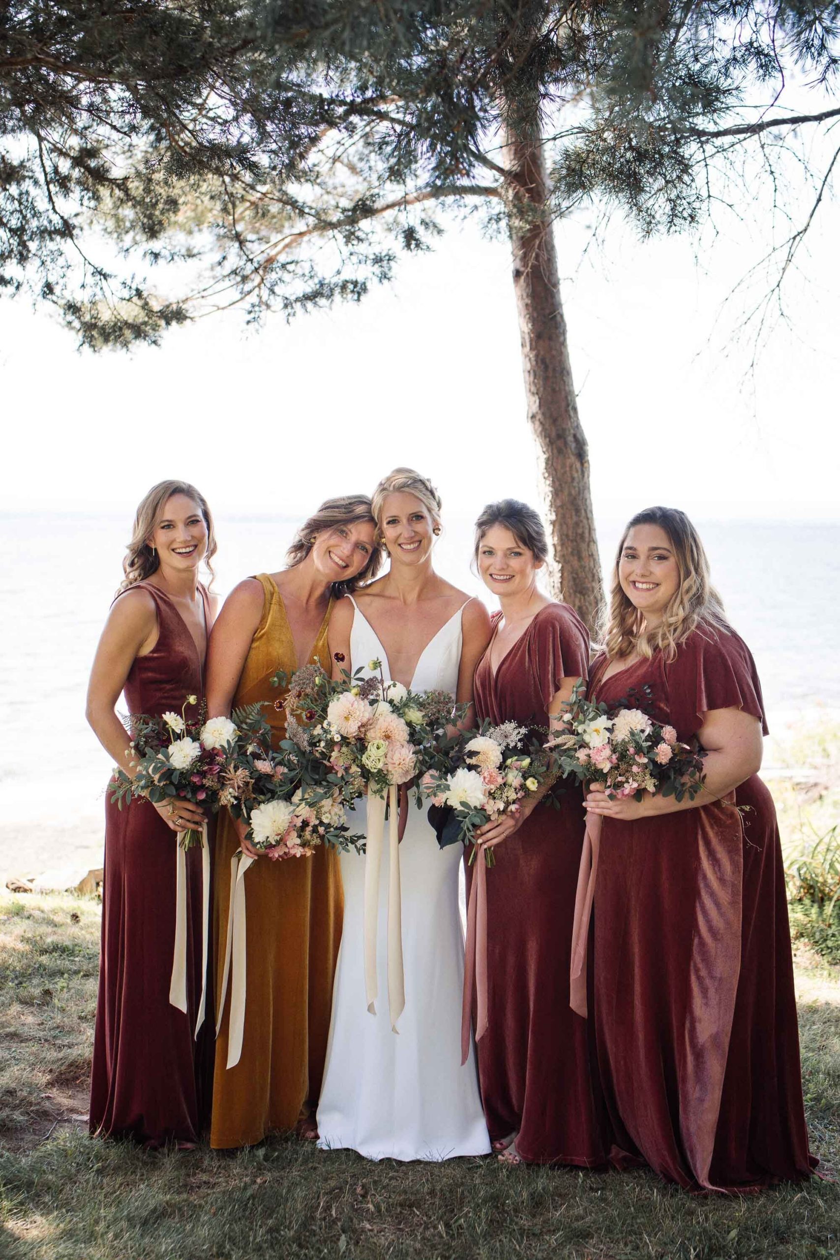 Velvet rose bridesmaids dresses