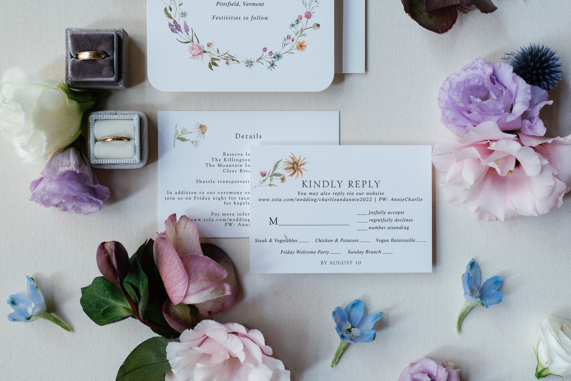 Elegant zazzle pastel flower themed wedding invitation at riverside farm vt wedding