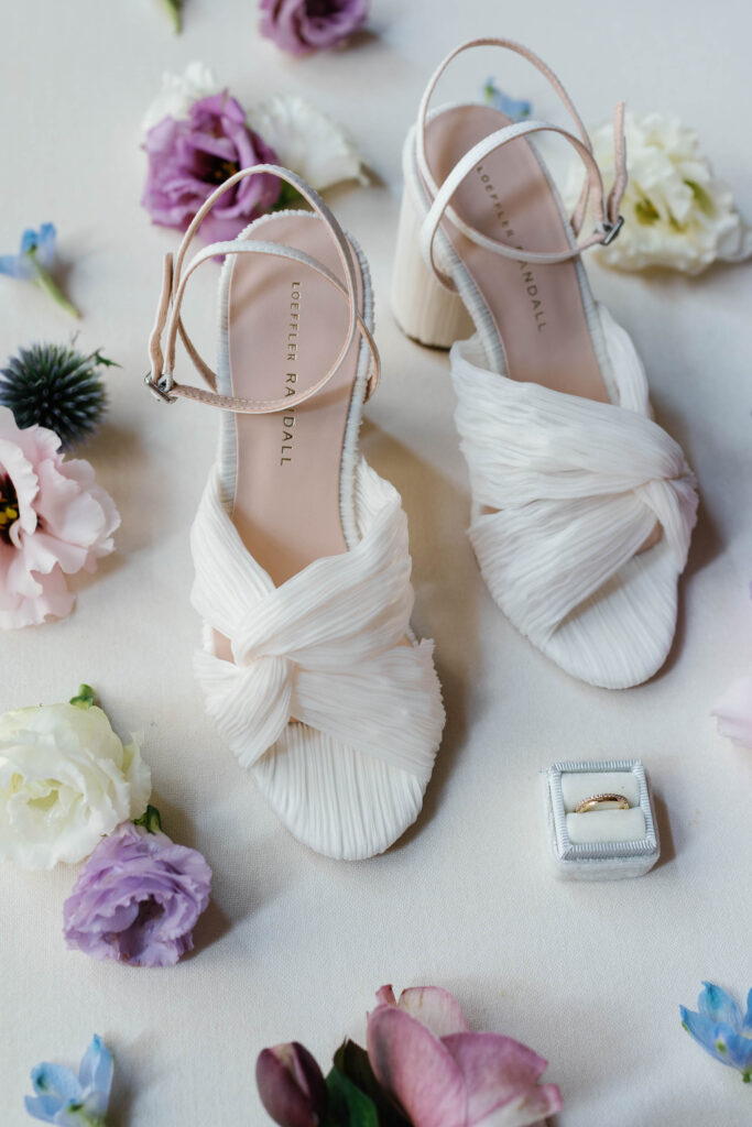 elegant white leoffler randall wedding shoes for luxury wedding in vermont