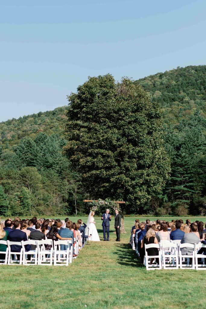 wedding ceremony at riverside farm vermont wedding venue