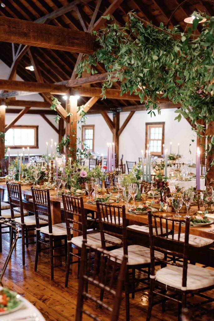 magical floral forest installation at barn at riverside farm vt wedding
