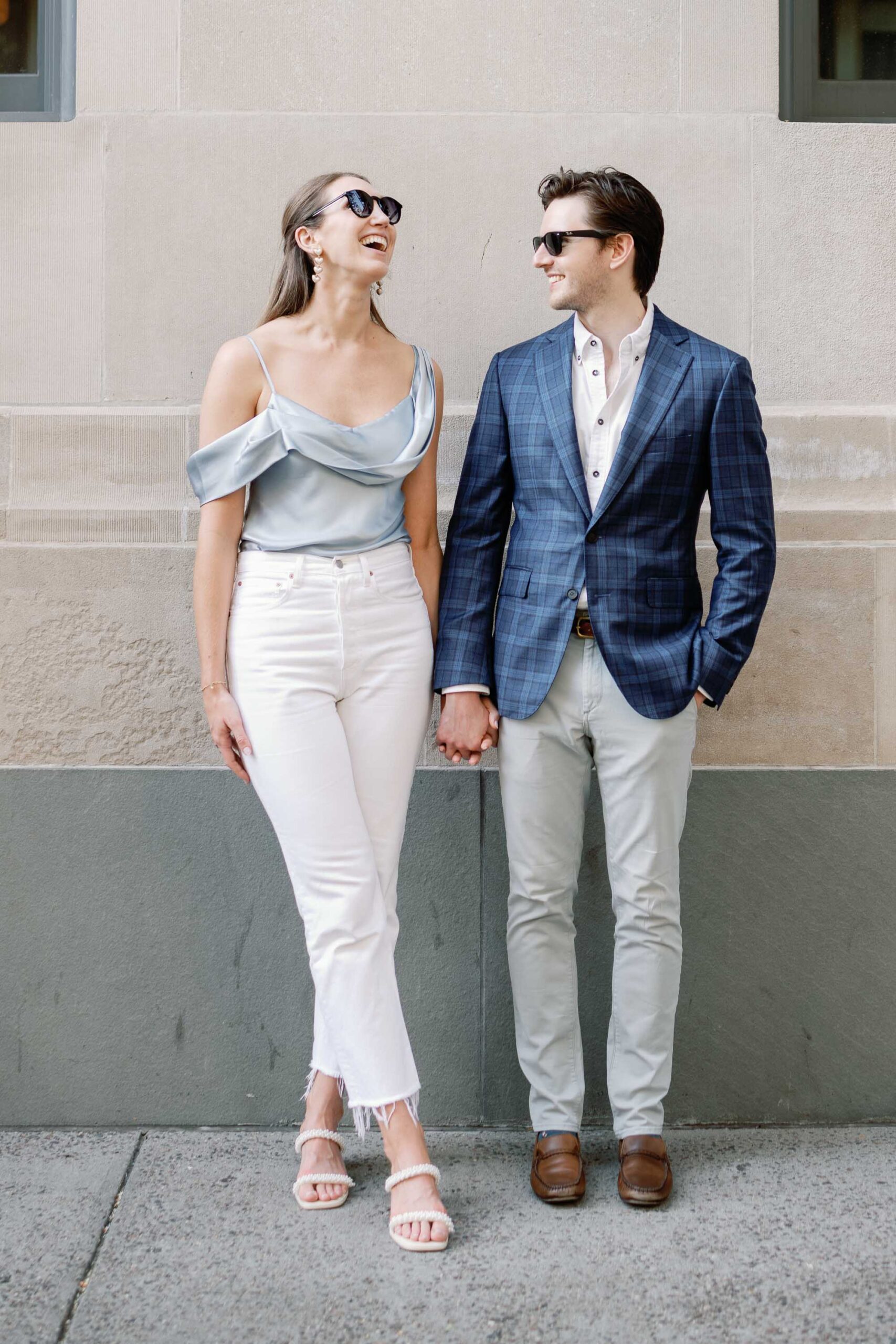 chic nyc west village engagement outfits with sunglasses