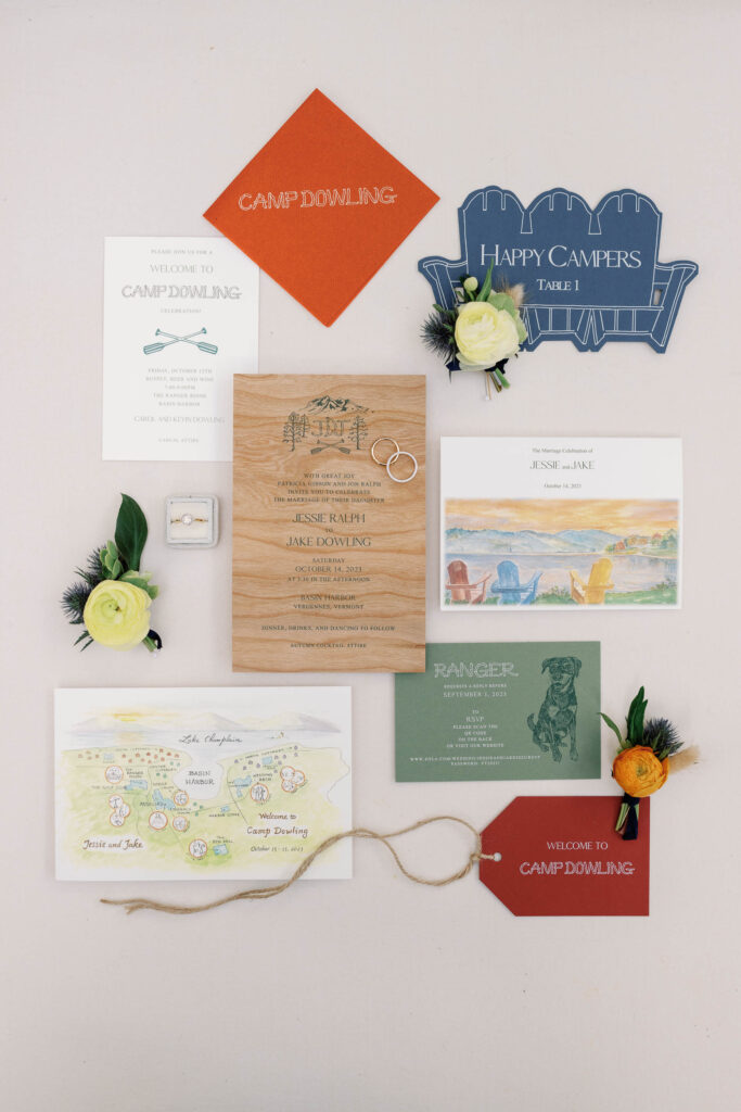 Basin harbor club wedding in Vermont invitation suite camp theme