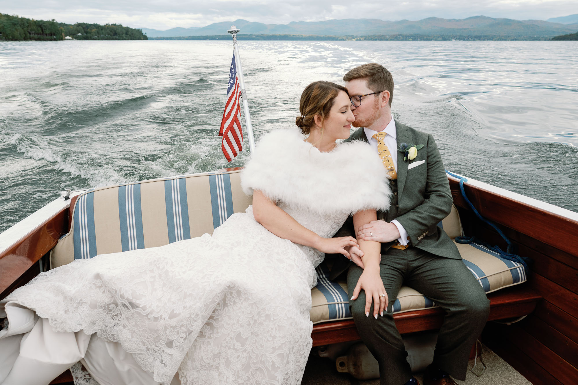 Basin harbor club wedding in Vermont boat ride portraits