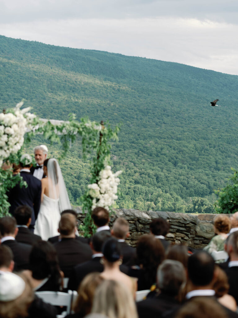 a timeless black tie wedding at Hildene, the Lincoln Family Home in Manchester, Vermont bald eage ceremony