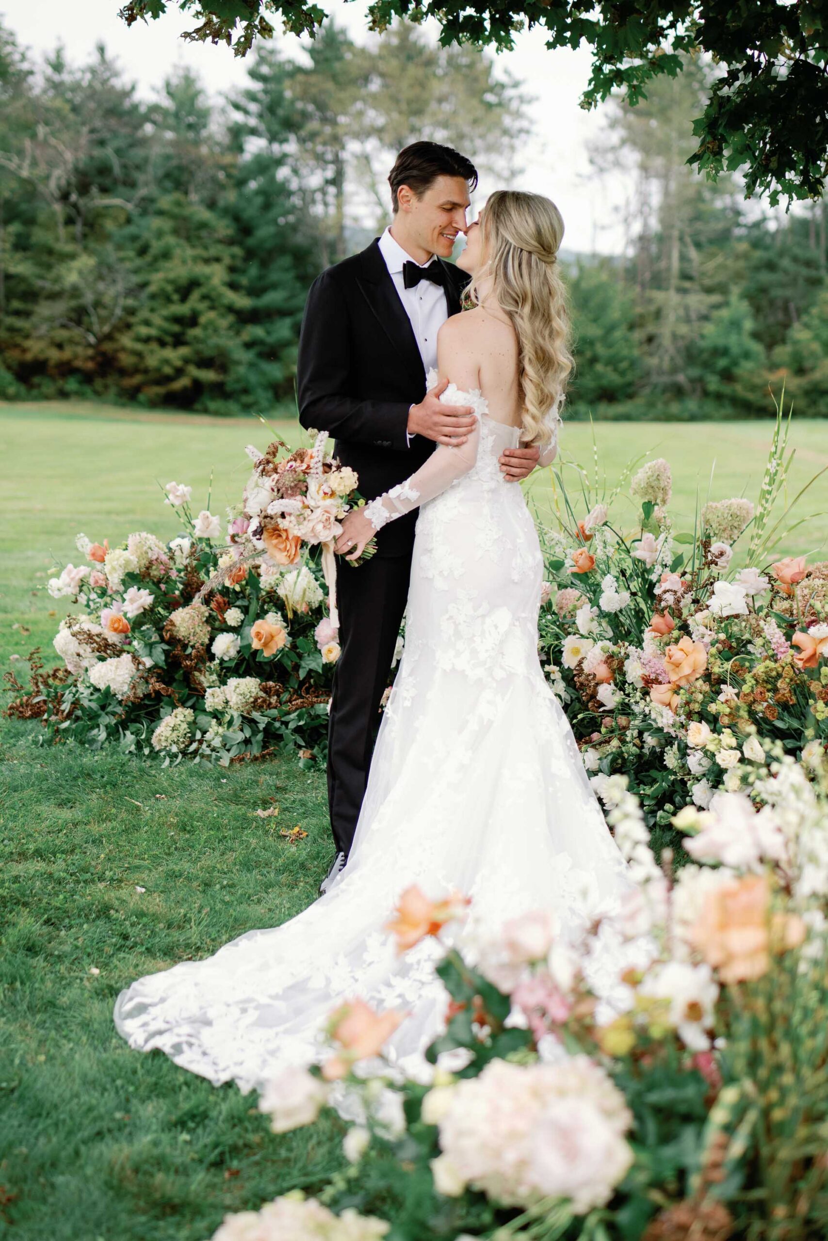riverside farm vermont wedding in the fall with birds of a flower design