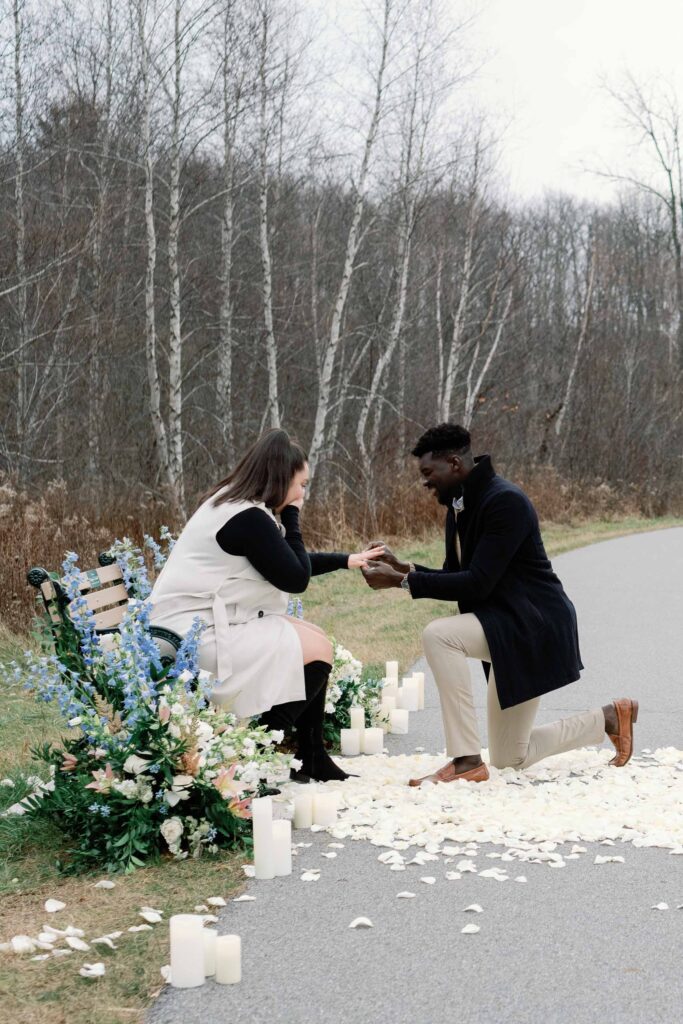 vermont surprise proposal with flowers by tipsy tulip designs