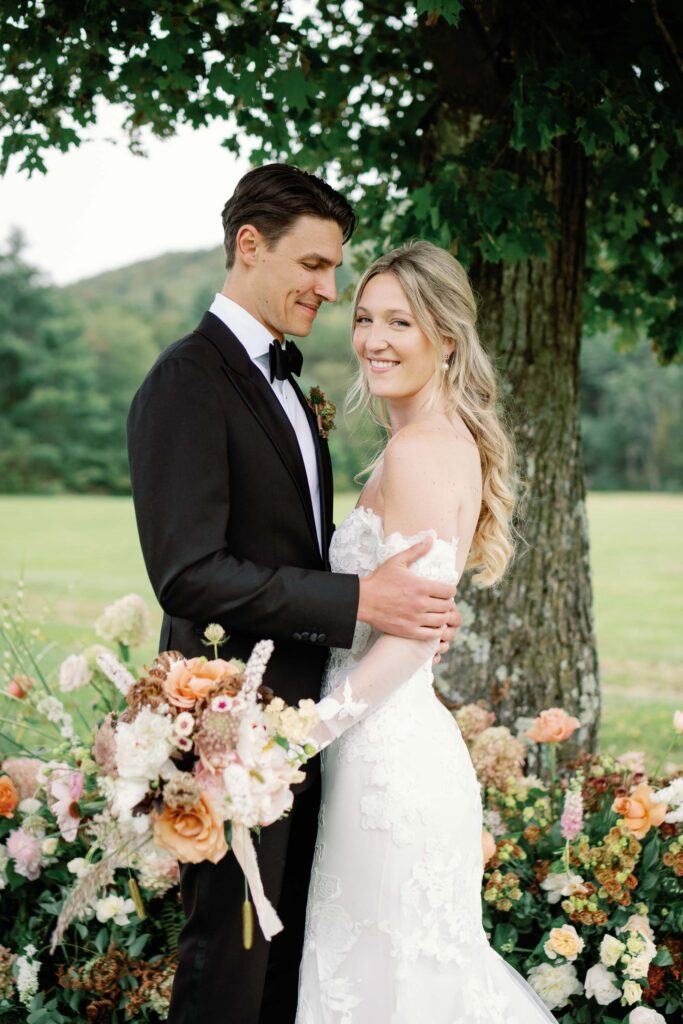 riverside farm vermont wedding in the fall with birds of a flower design
