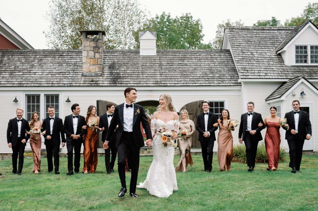riverside farm vermont wedding in the fall with birds of a flower design