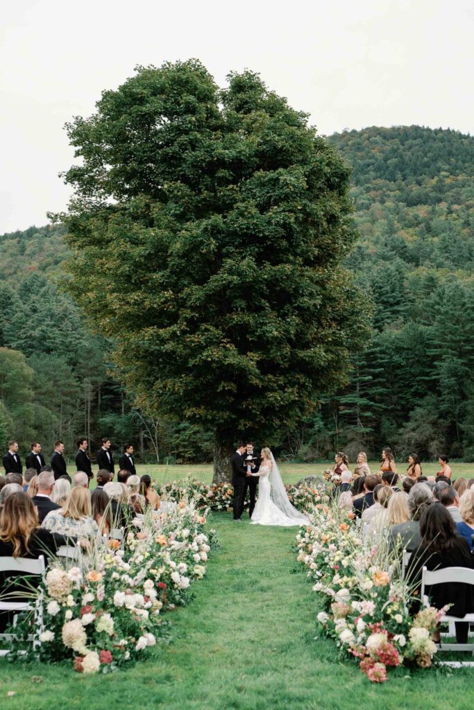 riverside farm vermont wedding in the fall with birds of a flower design