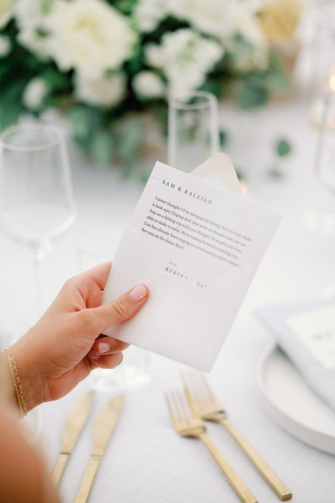 A black-tie Vermont wedding with a Nancy Meyers aesthetic at the historic Shelburne Museum Brick House reception tent escort cards