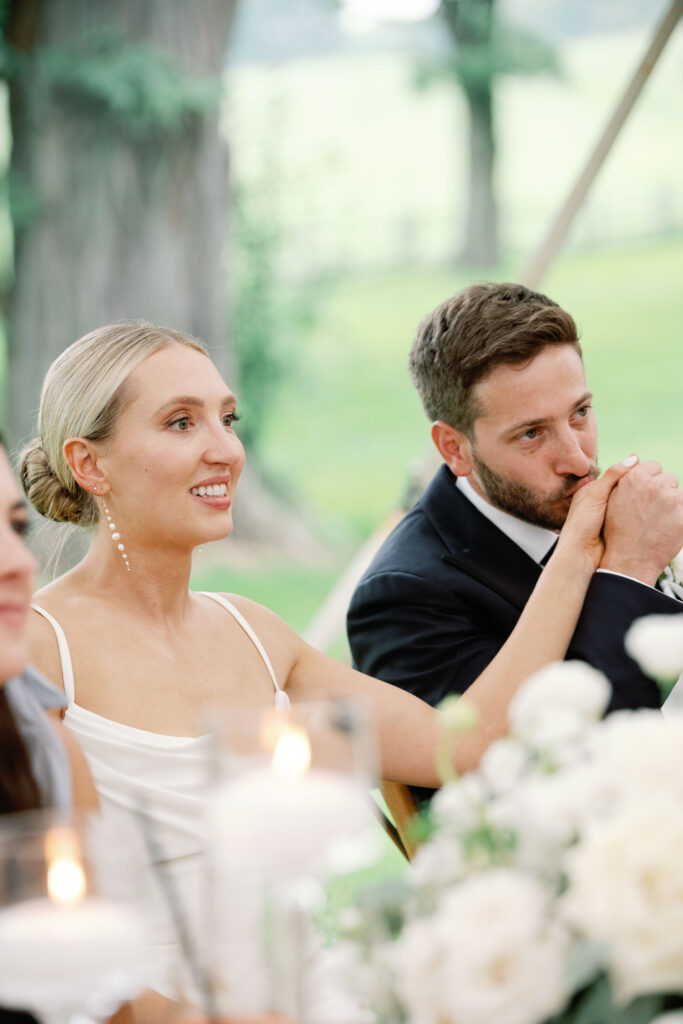 A black-tie Vermont wedding with a Nancy Meyers aesthetic at the historic Shelburne Museum Brick House reception tent