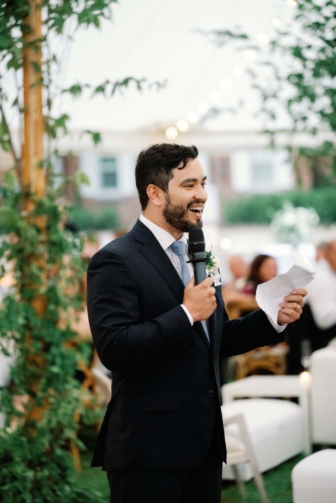 A black-tie Vermont wedding with a Nancy Meyers aesthetic at the historic Shelburne Museum Brick House reception tent