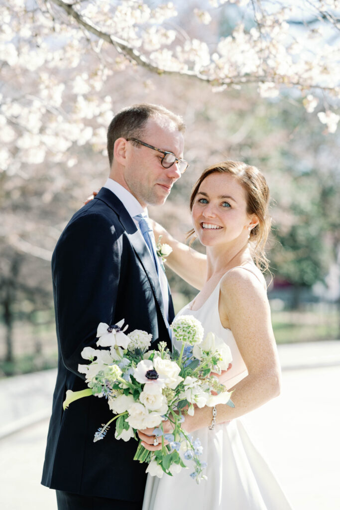 washington dc cherry blossoms wedding bride groom