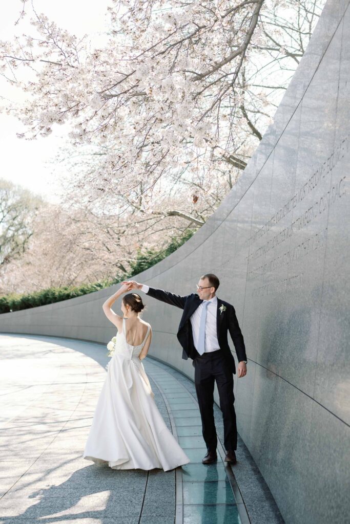 washington dc cherry blossoms wedding bride groom