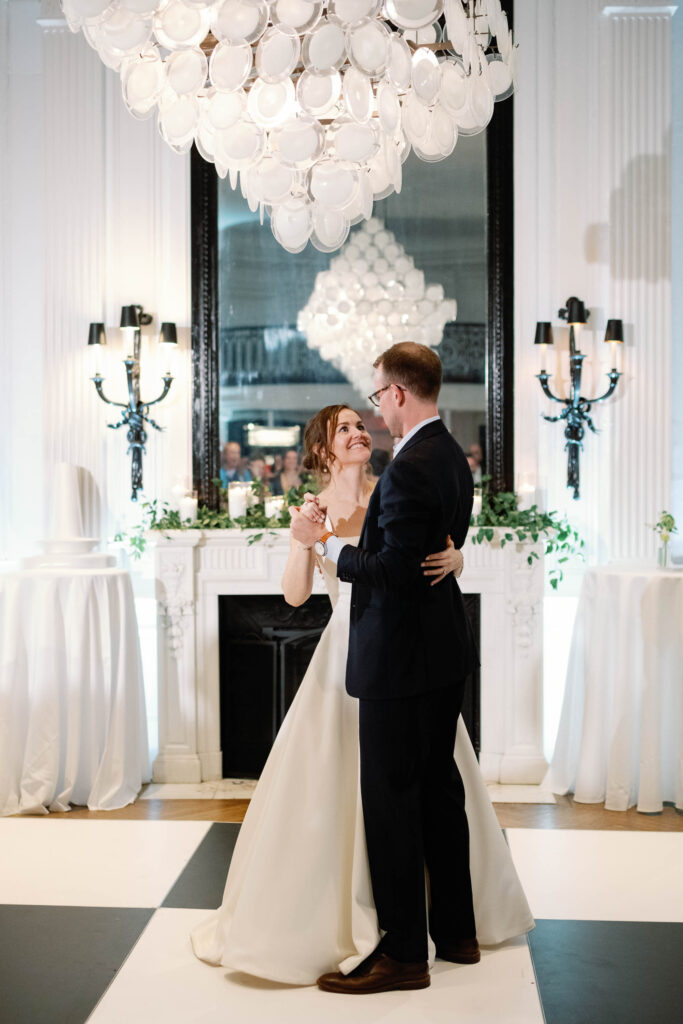 Cherry blossom dc wedding reception at Patterson mansion dancing bride and groom